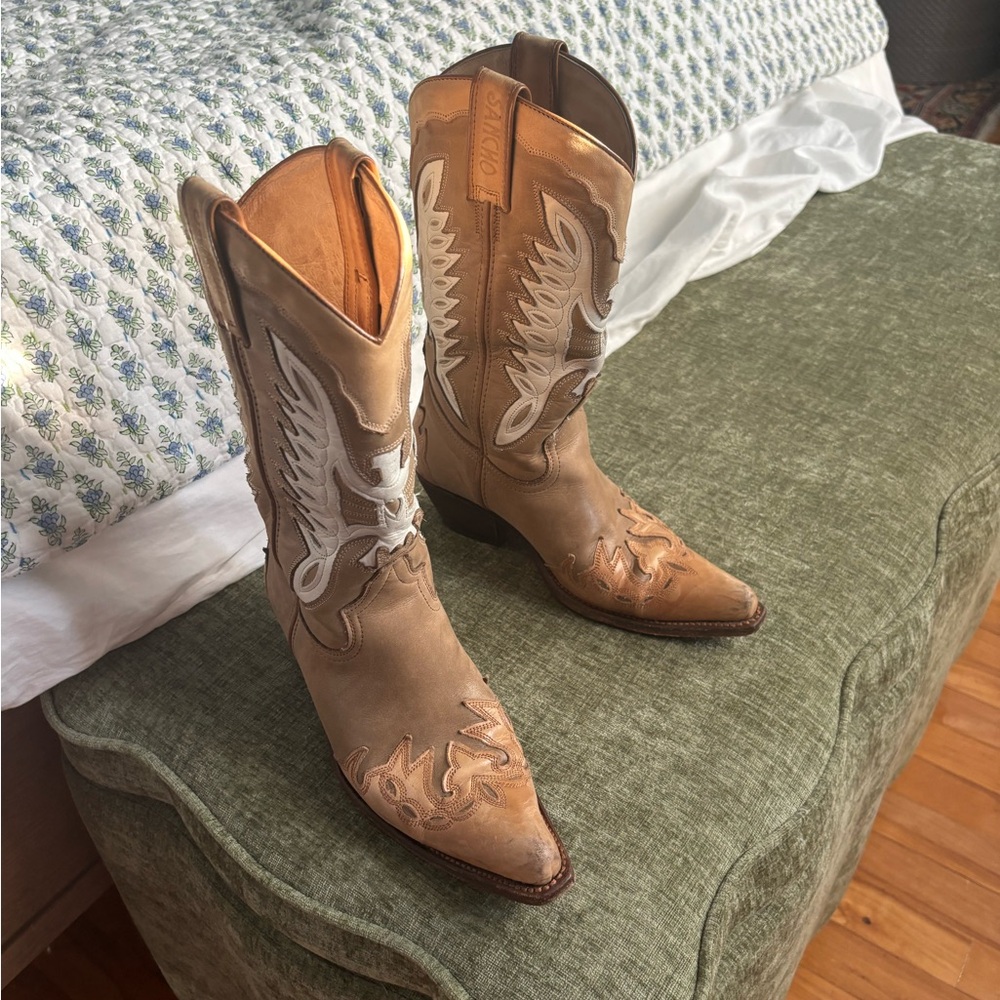 Tan Cowboy Boots with Embroidered Design